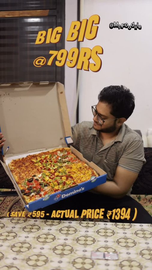 Instagram post by @mr.foodiiie for Domino Pizza. Caption reads: #ad BIG Pizza, BIG Savings – Grab ₹995 OFF Now &....