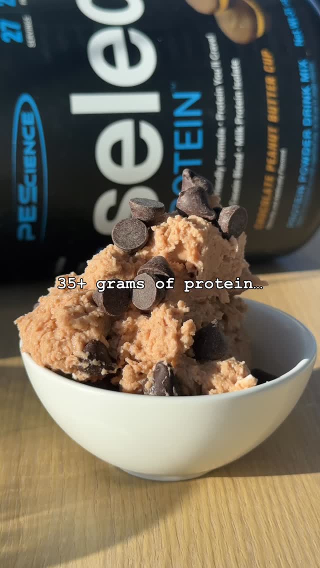 Instagram post by @fleekyfoods for PEScience. Caption reads: Protein-Packed Chocolate Peanut Butter Cookie....