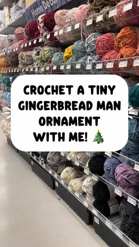 Instagram post by @aqcrochets for Michaels Stores. Caption reads: Crochet a tiny gingerbread man ornament with me!....