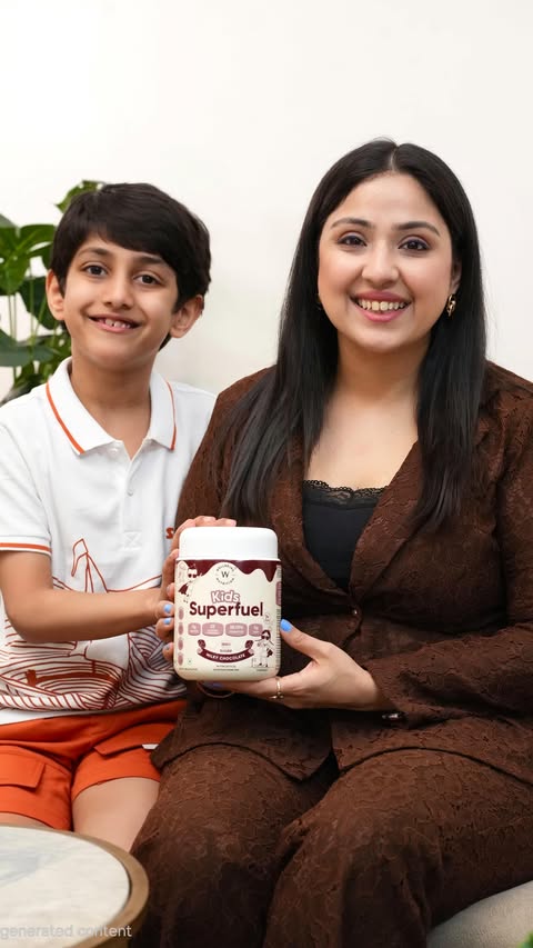 Instagram post by @prachitaranshofficial for Wellbeing Nutrition. Caption reads: Use code PRACHITARA5 on Wellbeing Nutrition Kids....