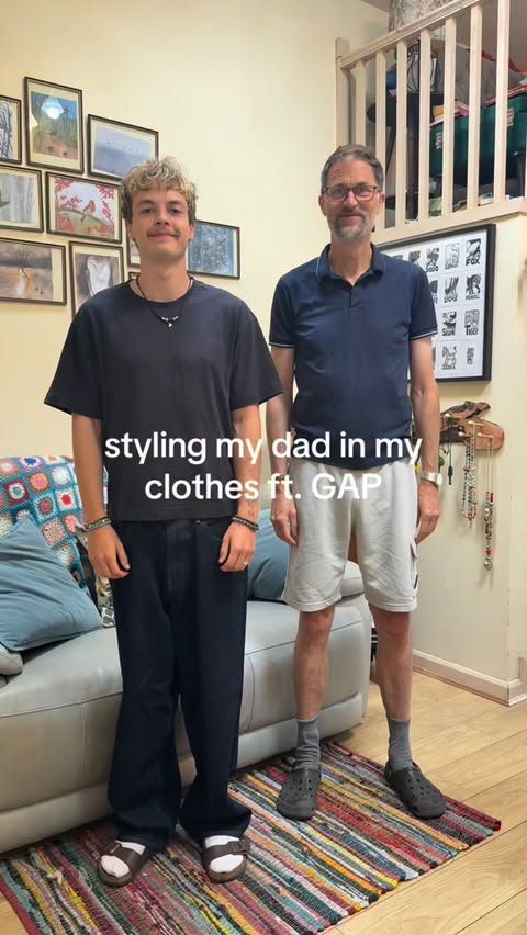 Instagram post by @reubsfits for Gap. Caption reads: Styling my dad in my clothes ft. @Gap #AD....