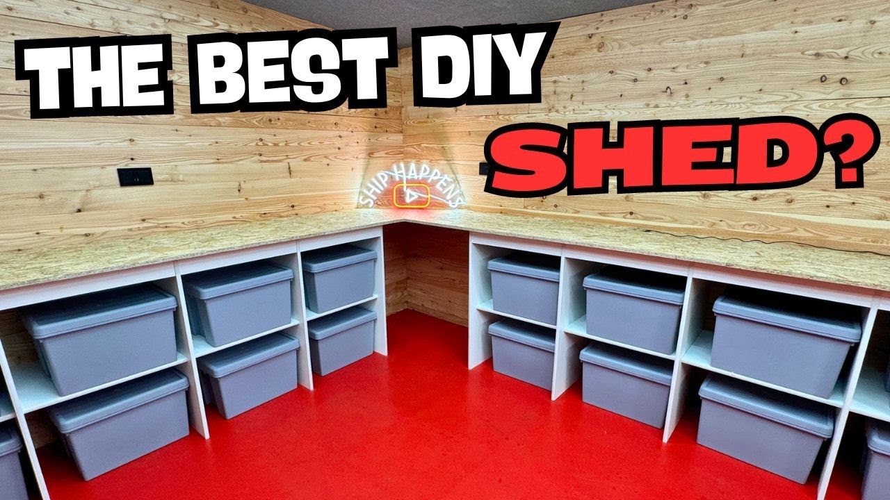 YouTube post by @ShipHappensUK for Garage Style Ltd. Caption reads: The Ultimate DIY Shed Build.