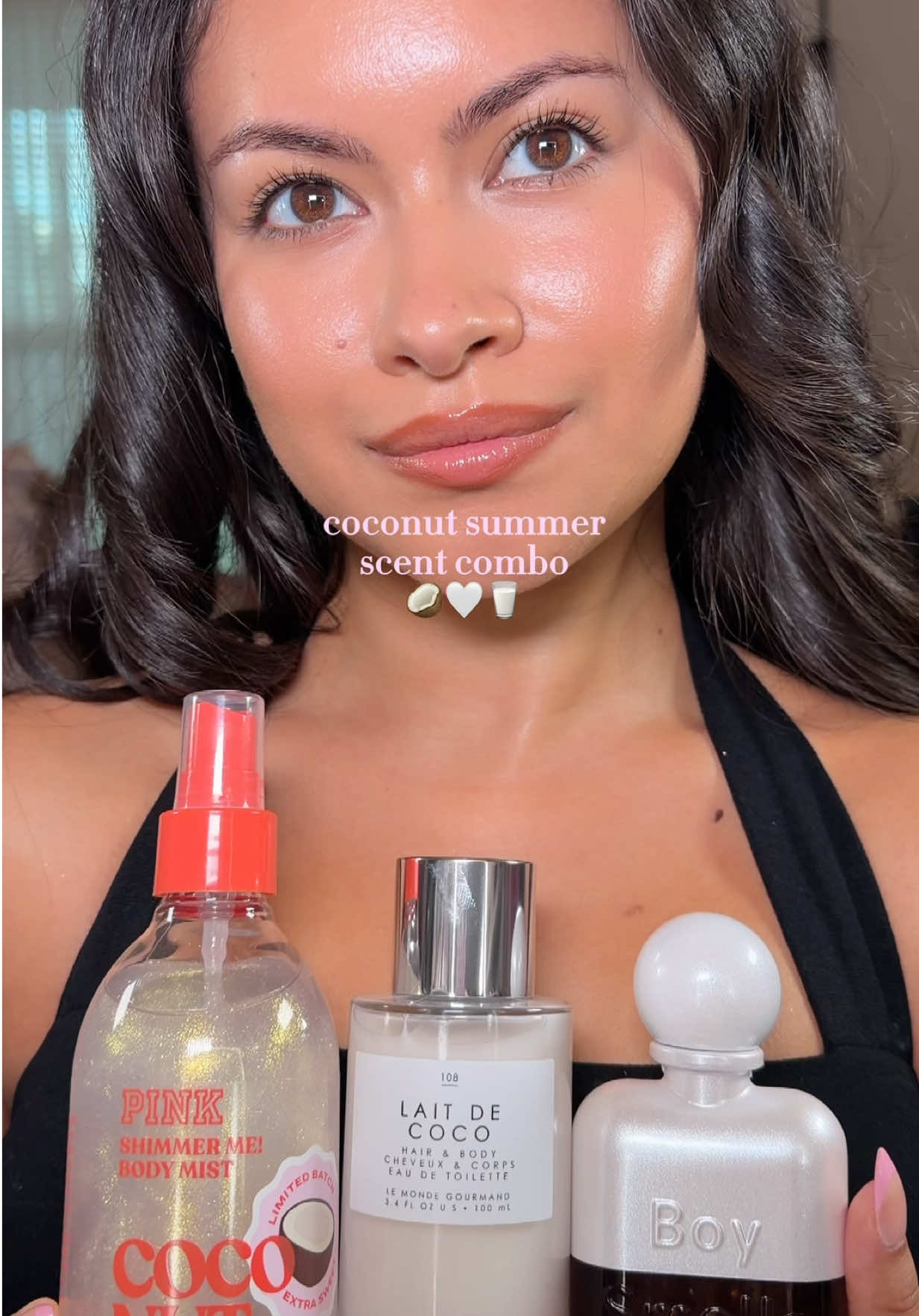 TikTok post by @saraiepalacio for Boy Smells. Caption reads: [...] lotion recommendations?👀🥥🤍 @VSPINK @Boy....