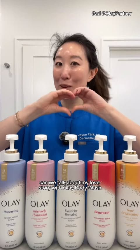 Instagram post by @teawithmd for OLAY. Caption reads: I’ve been an @olay body wash girl since college!....