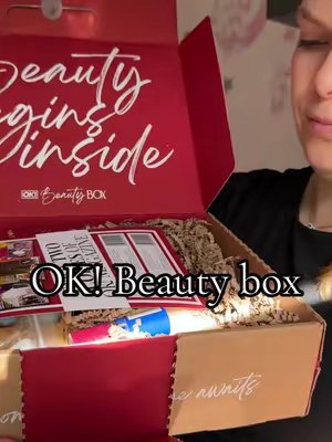 TikTok post by @gabrielizza for OK! Beauty Box. Caption reads: @OK! Beauty Box Beauty box unboxing, such a good....