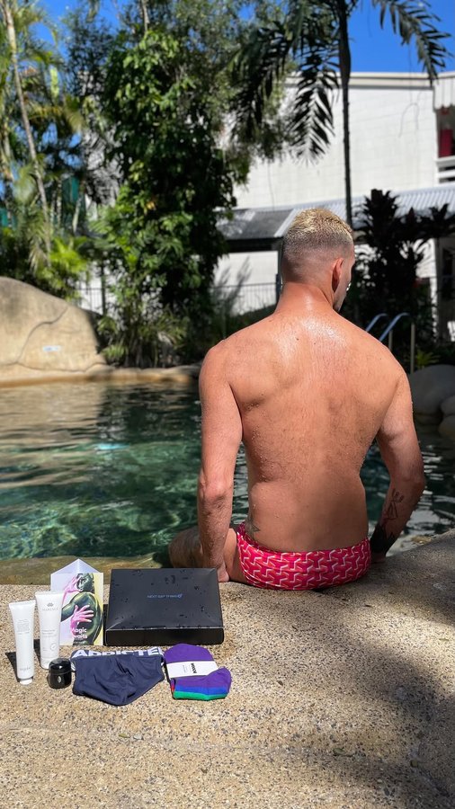 Instagram post by @erik_cappa for Next Gay Thing. Caption reads: Enjoy the Pool with @nextgaything 

#nextgaything....