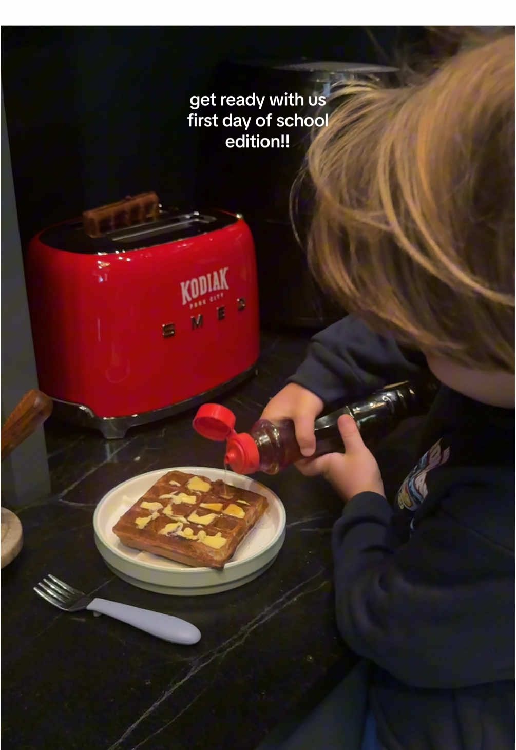 TikTok post by @witneycarsonofficial for Kodiak Cakes. Caption reads: [...] for the first day of school! @KodiakCakes....