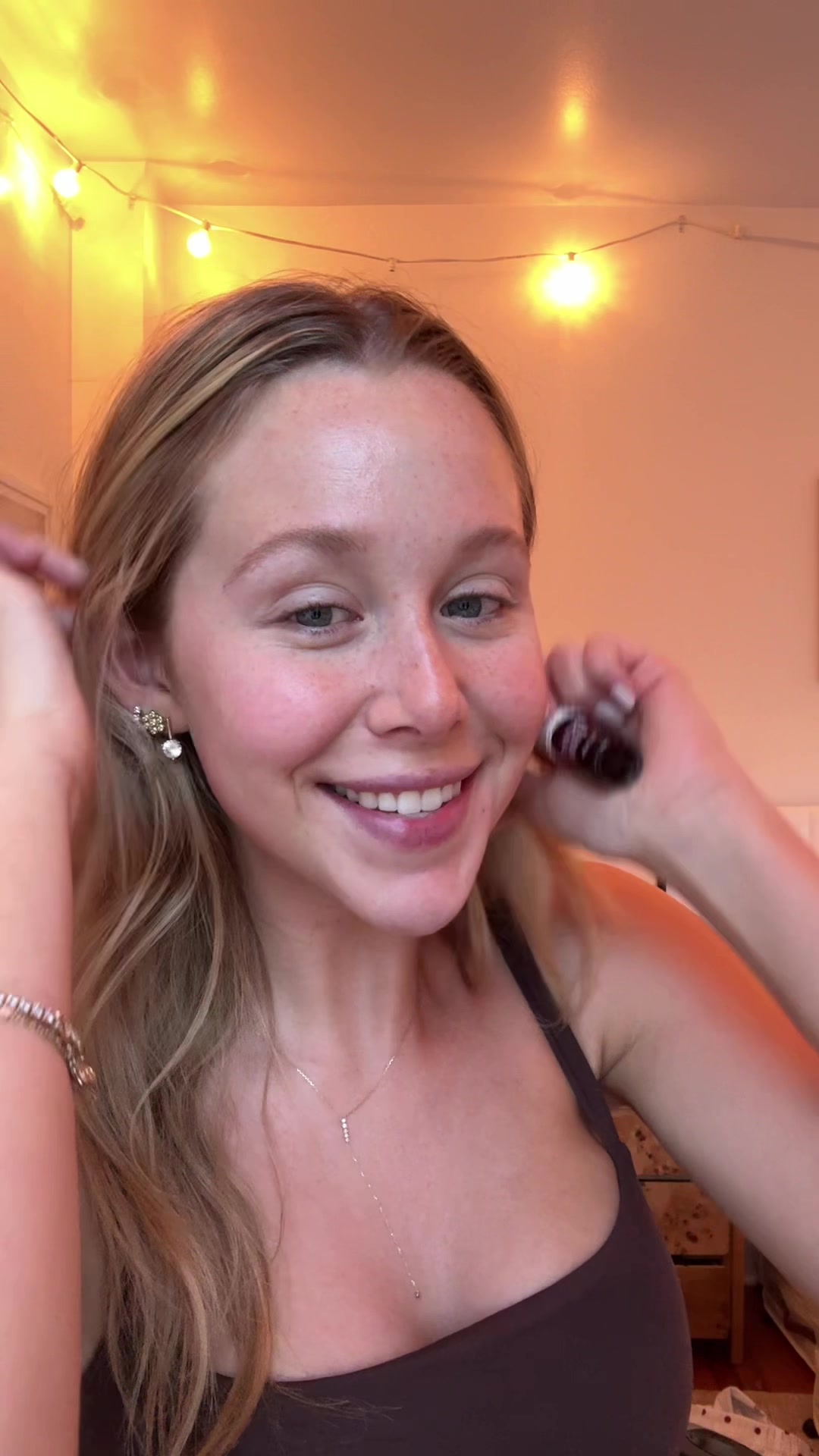 TikTok post by @mirandamckeon for Benefit Cosmetics. Caption reads: [...] in order: @ELEMIS @makeupforever @Benefit....