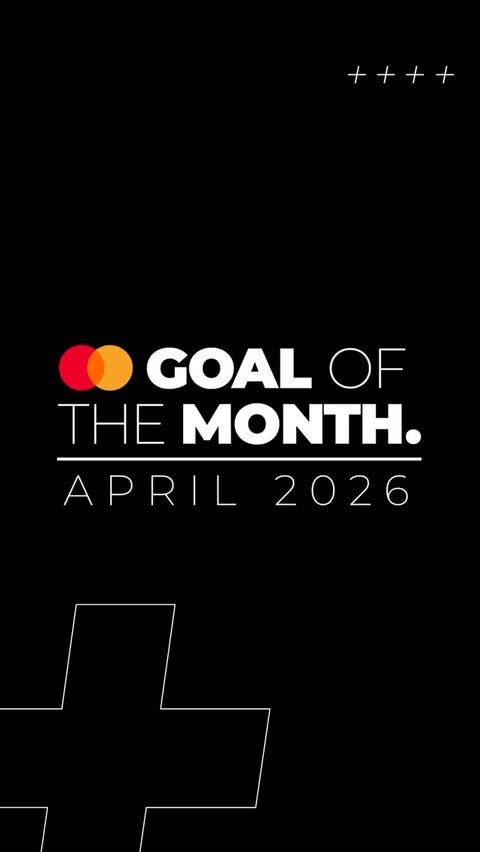 Instagram post by @redfc.ch for Mastercard. Caption reads: 𝐆𝐎𝐀𝐋 𝐎𝐅 𝐓𝐇𝐄 𝐌𝐎𝐍𝐓𝐇 | APR 2026 🔥⚽....