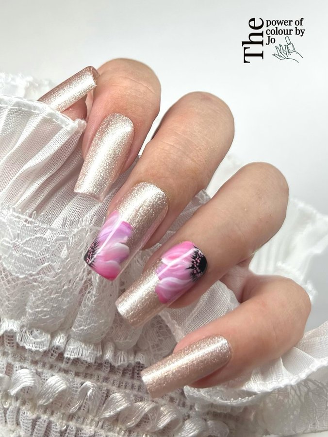 Instagram post by @the_power_of_colour_by_jo for Madam Glam. Caption reads: Blooming beauty on my nails! Flower nail design....