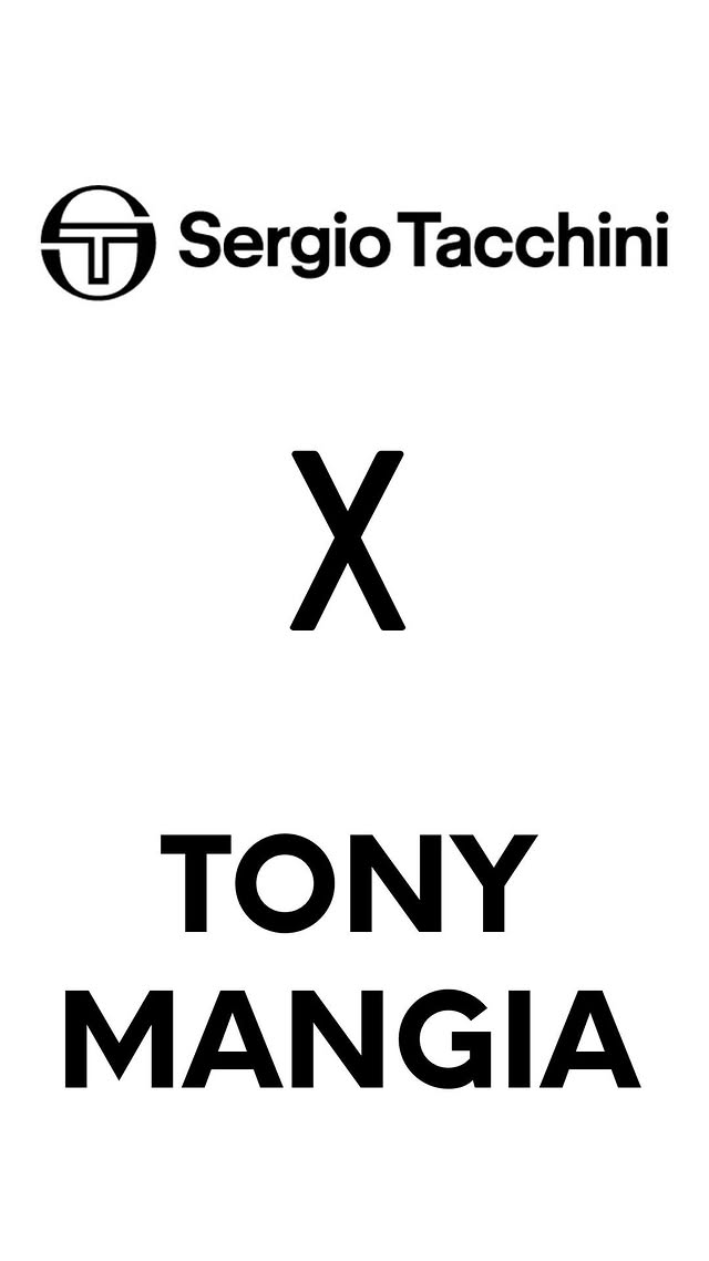 Instagram post by @tonymangia for Sergio Tacchini. Caption reads: [...] tracksuits, especially the ones by....