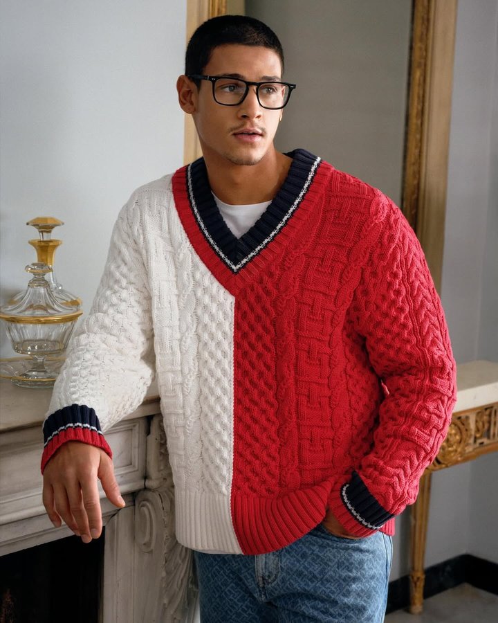 Instagram post by @emilio_sakraya_ for Safilo Group. Caption reads: Tommy asked for preppy and cool 
@tommyhilfiger....