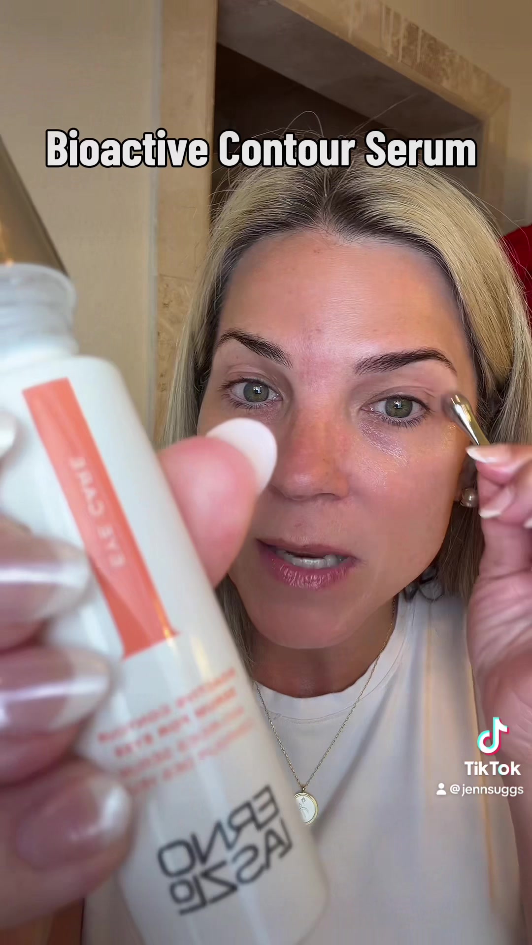 TikTok post by @jennsuggs for Erno Laszlo. Caption reads: [...] age you.. look younger with a serum.@Erno....