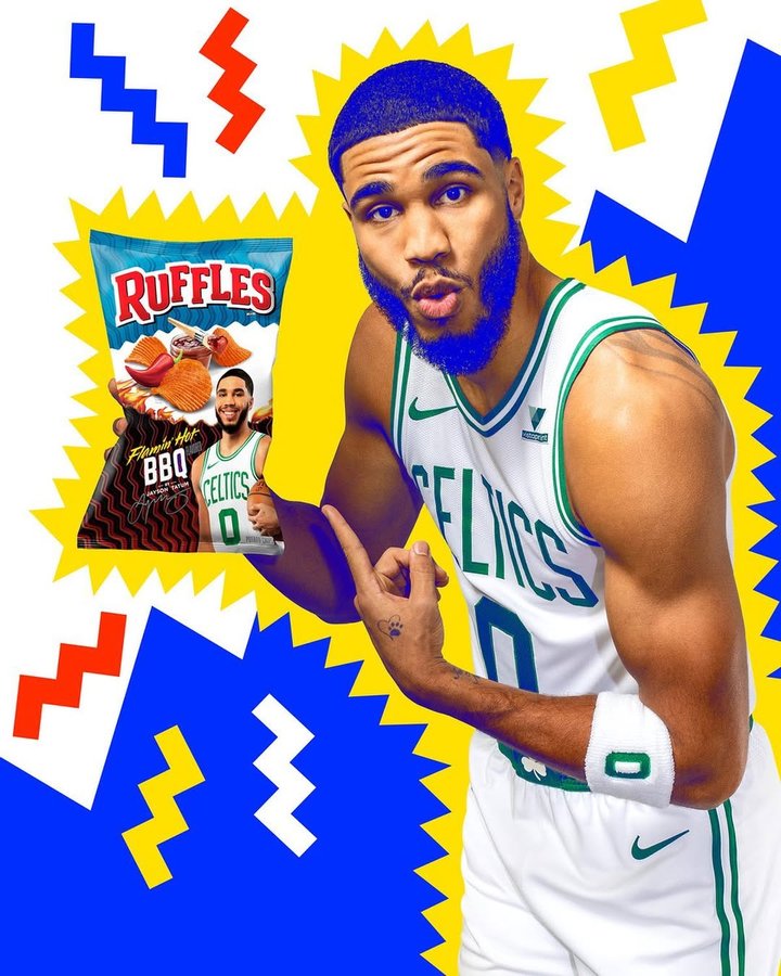 Instagram post by @jaytatum0 for Ruffles. Caption reads: That new @Ruffles flavor just hits different!  Tag....