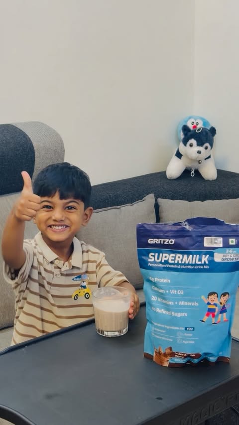 Instagram post by @its_viyaan_world for GRITZO. Caption reads: [...] to milk That’s why I prefer choosing Gritzo....