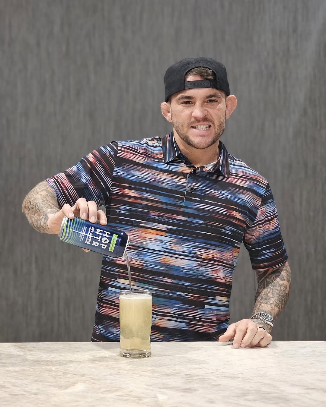 Instagram post by @dustinpoirier for Hopwtr. Caption reads: @hopwtr newest flavor Double Hopped is back in....