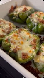 Instagram post by @themoneymichelle for Mezzetta. Caption reads: Easy Dinners Ep. 01 - Lasagna Stuffed Peppers🔥 We....