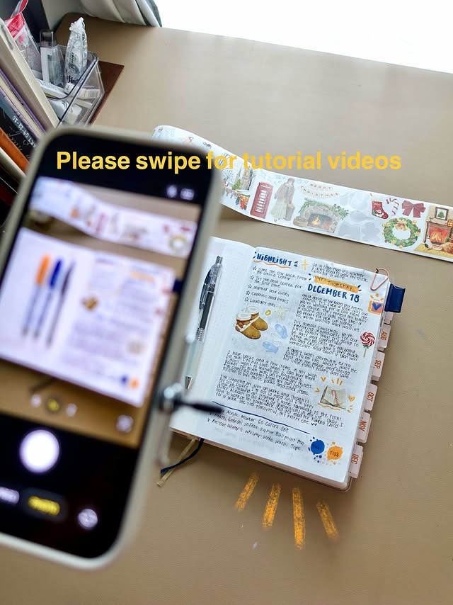 Instagram post by @shico_journals for The Washi Tape Shop. Caption reads: My winter daily page (please swipe for tutorial....