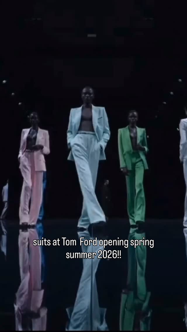 Instagram post by @highfashiontv for TOM FORD. Caption reads: Tom Ford SS26 suits
@tomford #tomford.
