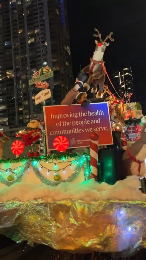 Instagram post by @stjoesdenver for Intermountain Health. Caption reads: [...] at the 9NEWS Parade of Lights! Intermountain....