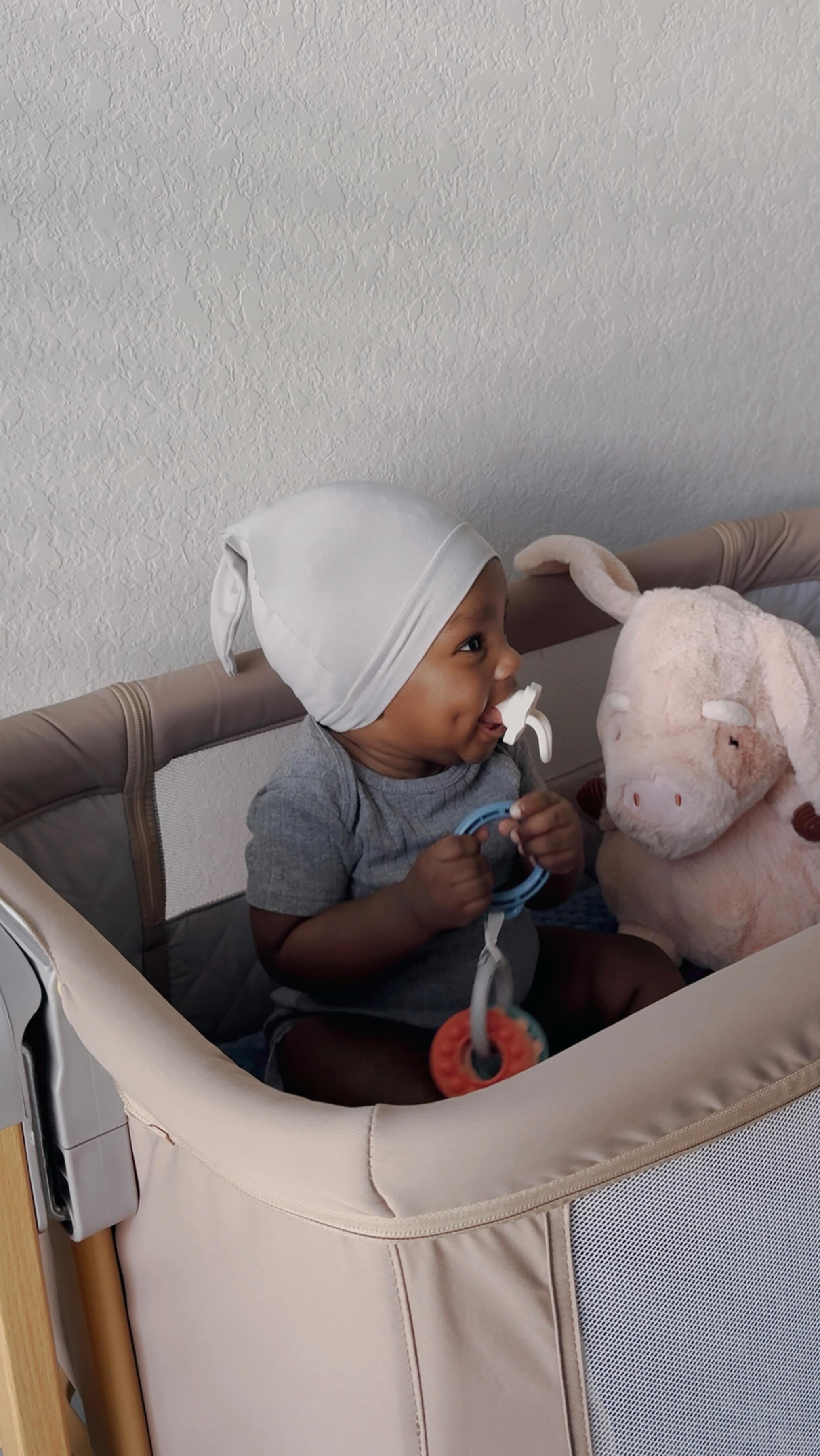 Instagram post by @mayaejackson for Happy Family Organics. Caption reads: #ad Can y’all believe baby boy is 8 MONTHS....