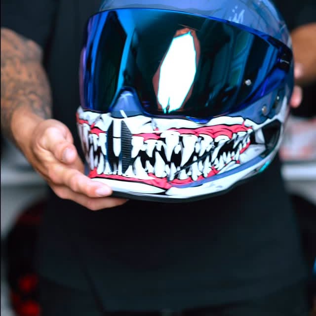 Instagram post by @moto.marvelous for Ruroc. Caption reads: [...] to chaos — meet FRENZY 🦈

Born in Ruroc’s....