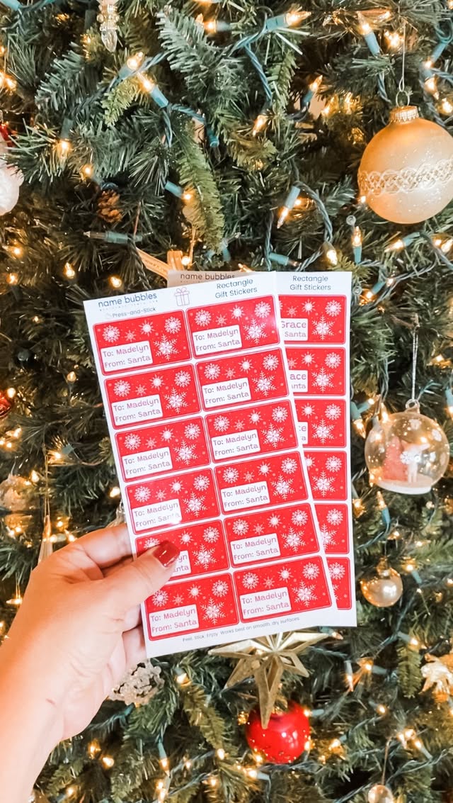 Instagram post by @teacherturnedmom for Name Bubbles. Caption reads: [...] Holiday Gift Stickers Combo Pack from....