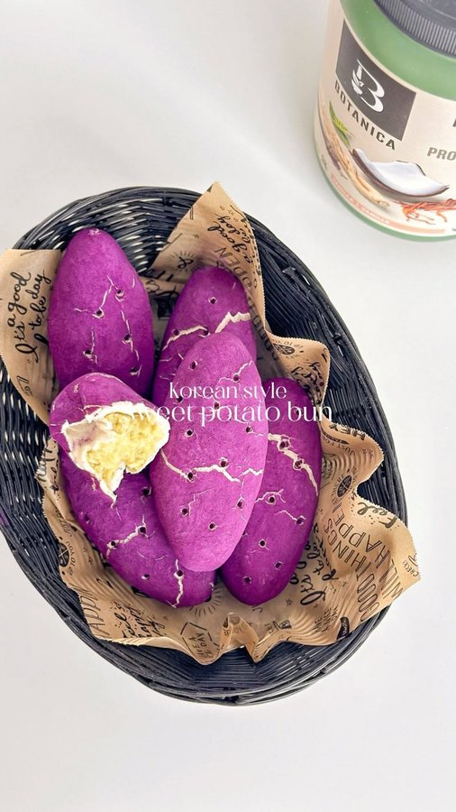 Instagram post by @likebyregina for Botanica Health. Caption reads: [save this recipe] KOREAN STYLE SWEET POTATO....