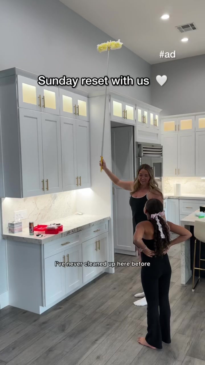 TikTok post by @fluellenfam for Swiffer. Caption reads: #Ad #SwifferPartner Sunday Reset With Us 🤍Our....