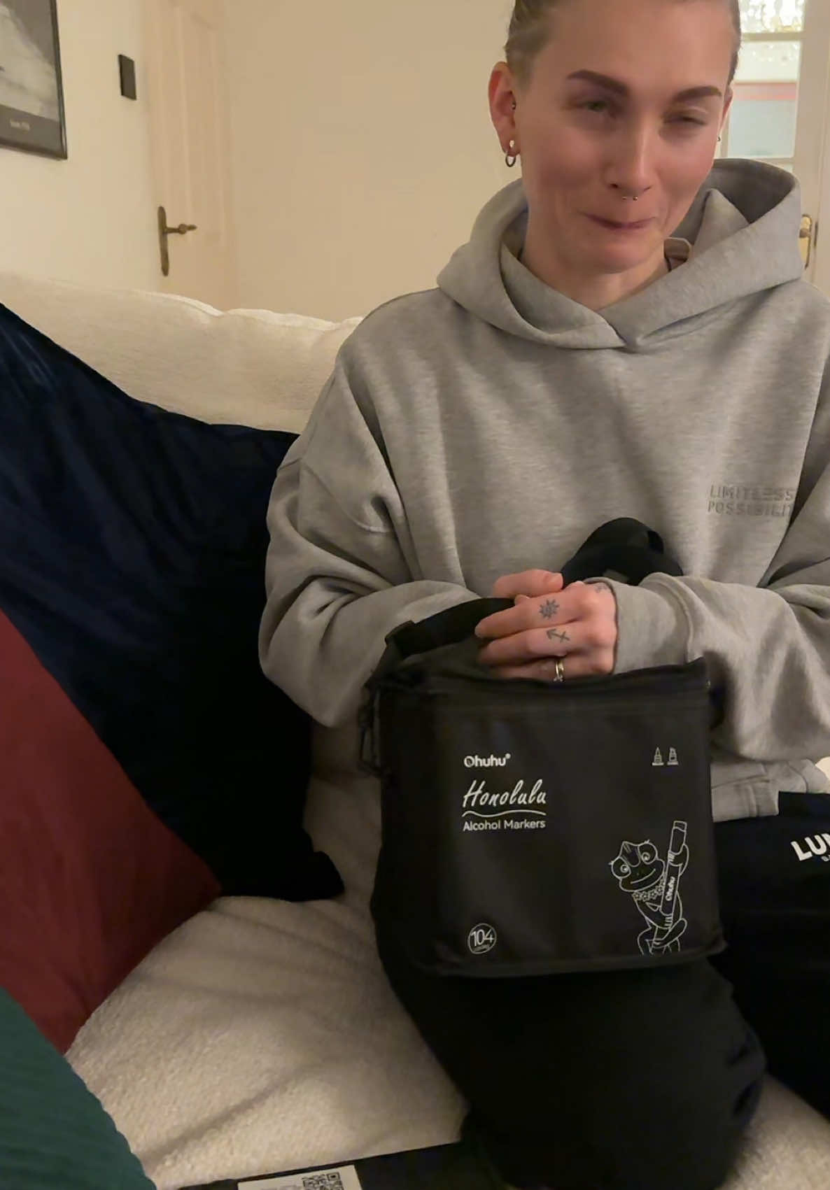 TikTok post by @gracekelly_mcguire for Ohuhu. Caption reads: [...] loosing my Mrs to pens, colouring and @Ohuhu....