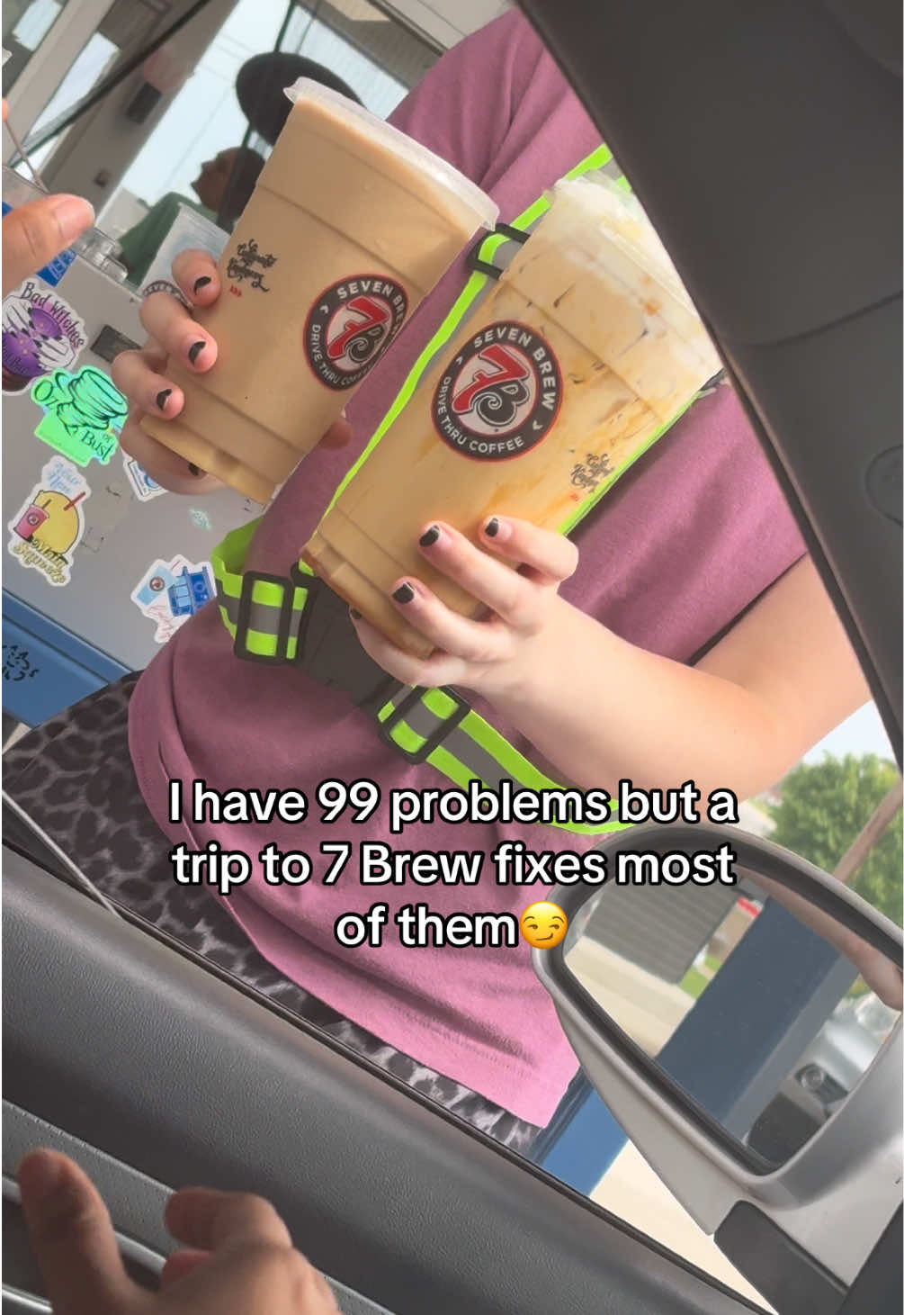TikTok post by @llamazinglooksco for 7 Brew. Caption reads: @7brewcoffee sure does fix everything #blondie....