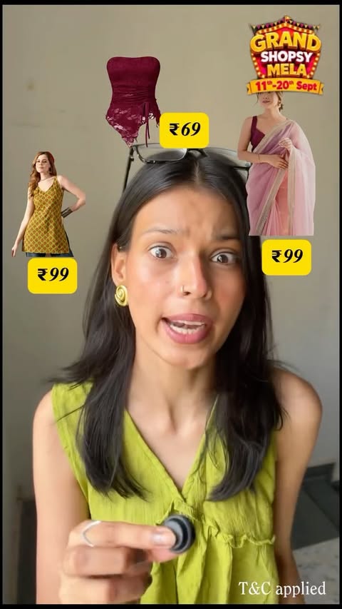 Instagram post by @chhaya.approves for Shopsy Selects. Caption reads: Tops starting at just ₹69 and sarees starting at....