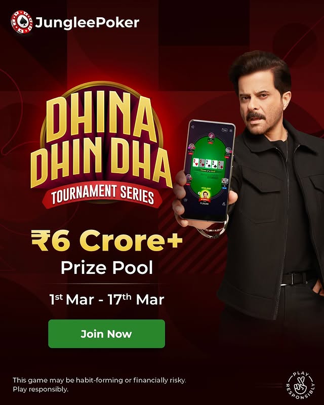 Instagram post by @an_ita9247 for Junglee Poker. Caption reads: Junglee Poker goes Dhina Dhin Dha! Win from a....