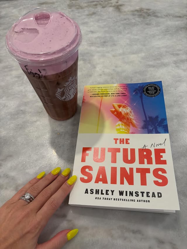 Instagram post by @stacy40pages for Atria Books. Caption reads: 𝐓𝐡𝐞 𝐅𝐮𝐭𝐮𝐫𝐞 𝐒𝐚𝐢𝐧𝐭𝐬 by Ashley....