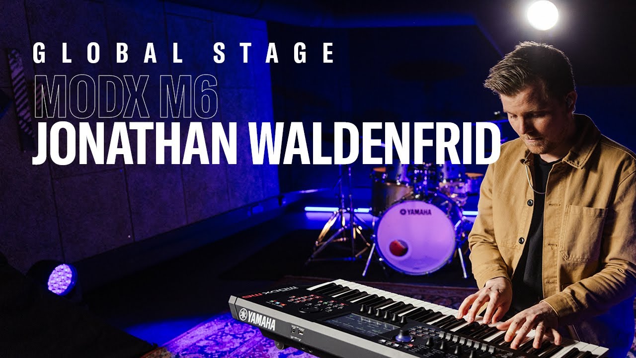 YouTube post by @YamahaSynthsOfficial for Yamaha. Caption reads: Yamaha Global Stage | MODX M6 | Jonathan [...].