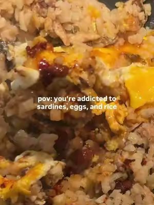 TikTok post by @careeseeats for Fishwife. Caption reads: [...] eat 🤭 PAN FRIED SARDINES EGGS & RICE....