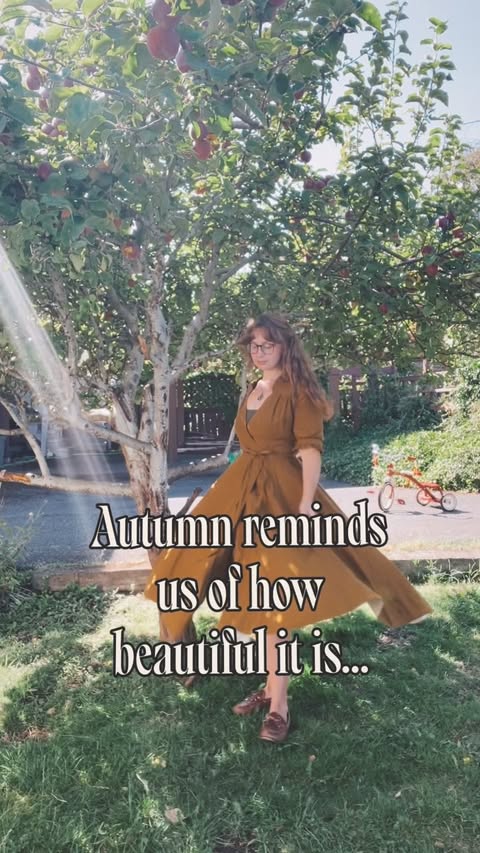 Instagram post by @softautumn.heather for Son de Flor. Caption reads: [...] the trees in my Olive Darcy dress from....