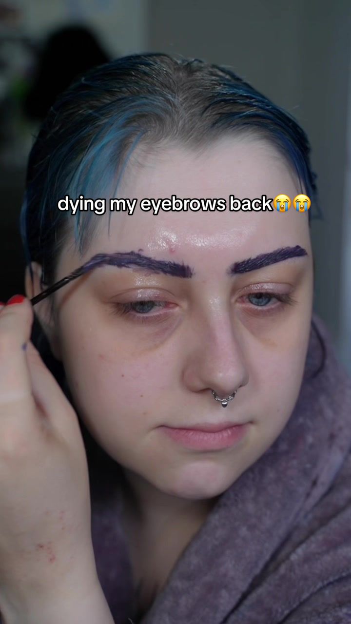 TikTok post by @pippabarnes for Eylure. Caption reads: dyeing my eyebrows back😭 this feels so weird....