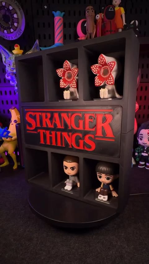 Instagram post by @nk3dlab for Creality. Caption reads: 3D Printed Stranger Things McDonalds Toys Display....