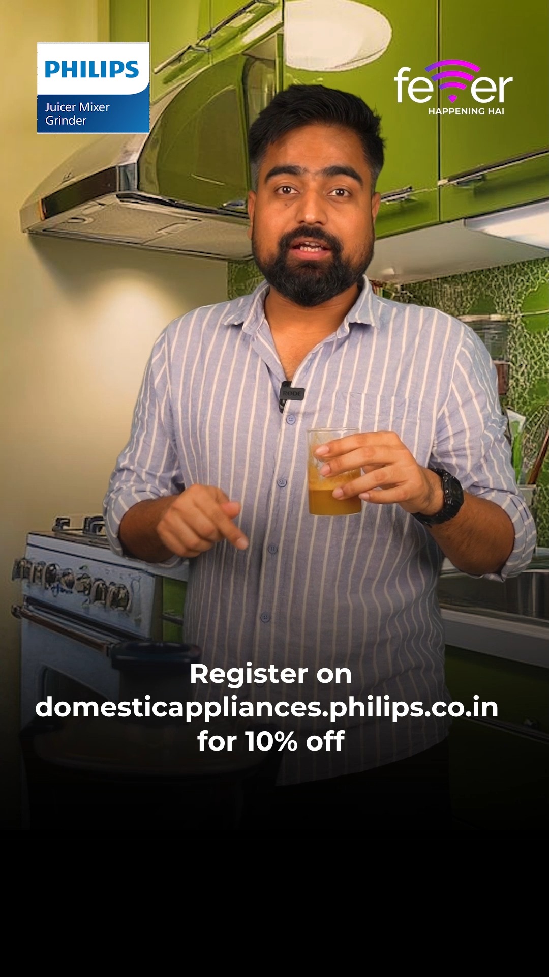 Instagram post by @rjvaibhav for Philips Home Living SA. Caption reads: Lucknowwalo, ab juice banana hai easy, speedy aur....