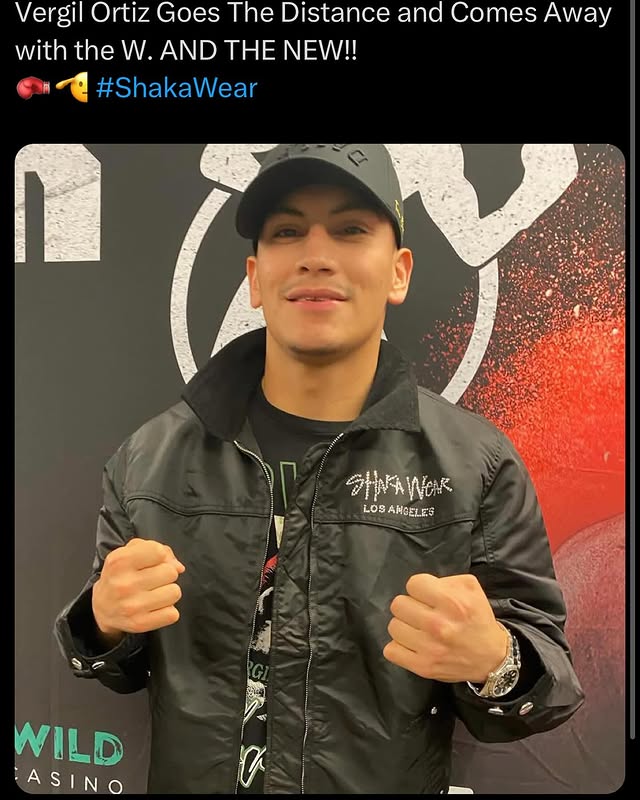 Instagram post by @laeyekon for Shaka Wear. Caption reads: @vergilortiz takes it home. 👑🏆🫡🫡🫡 #ShakaWear.