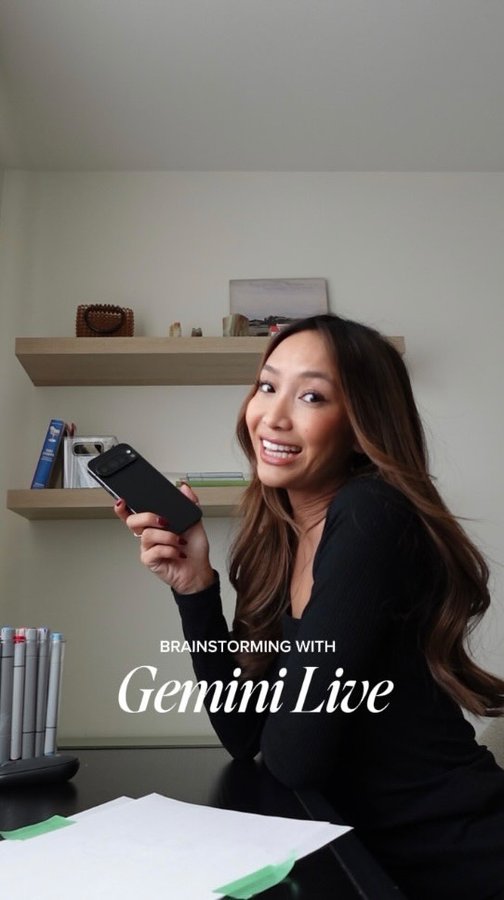 Instagram post by @pbjdesign_ for Android. Caption reads: #sponsored Let’s ask my AI Assistant Gemini Live....
