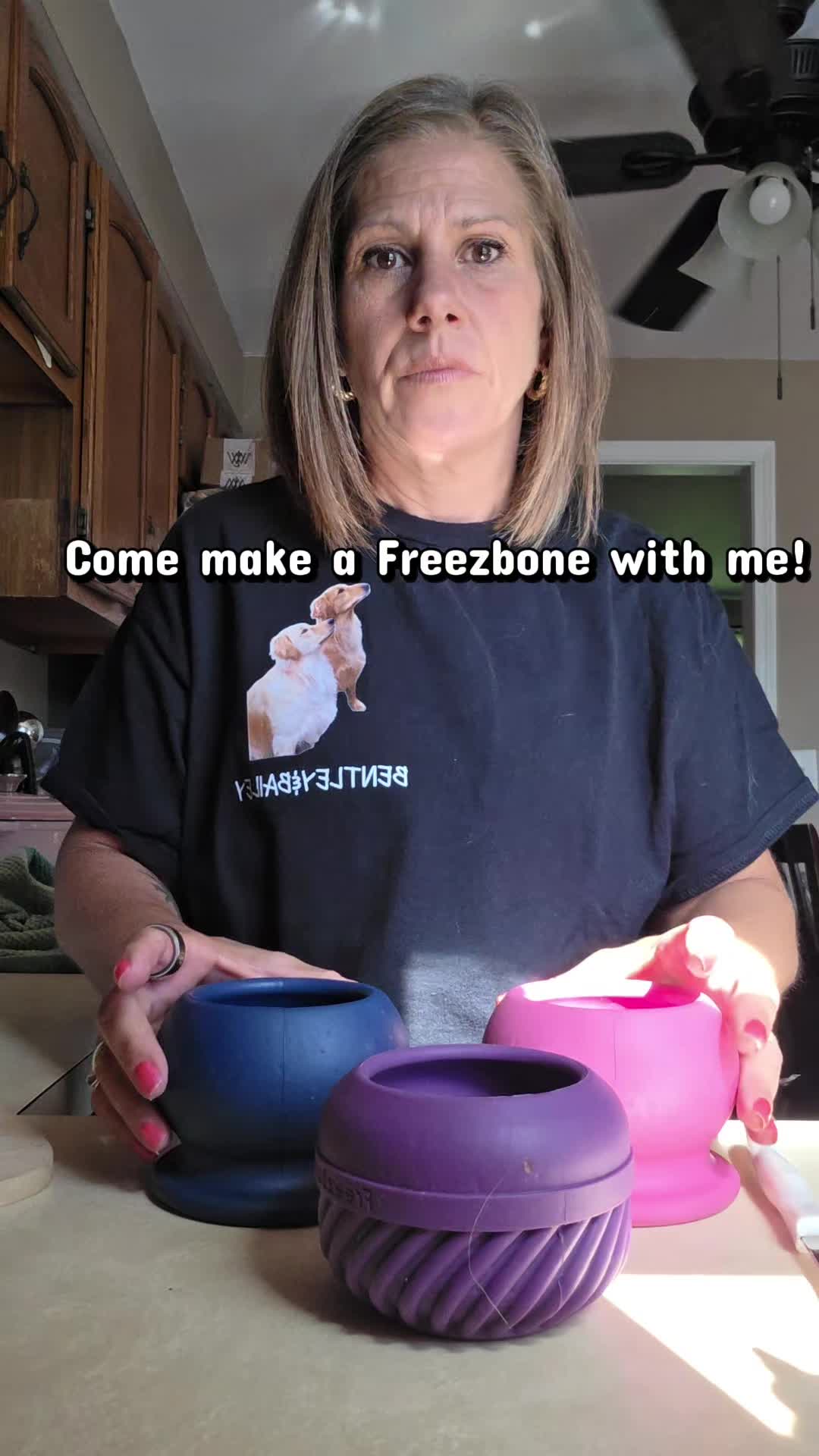 TikTok post by @goldenlifebentley_bailey for Freezbone. Caption reads: Come make a @Freezbone with me! #dogsoftiktok....