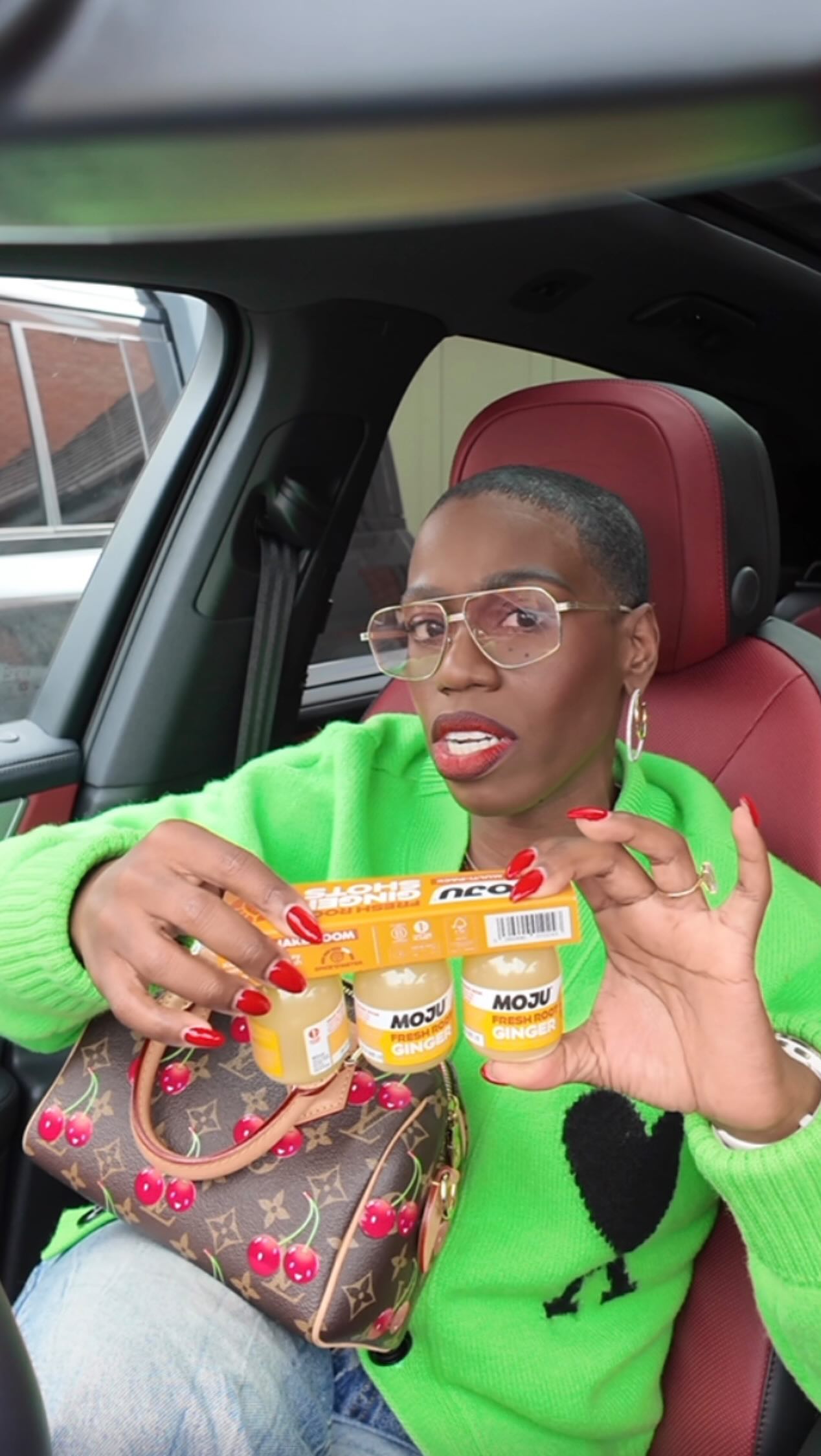 Instagram post by @candicebrathwaite for MOJU Drinks. Caption reads: Ad - I’ve been a dedicated MOJU shot taker since....