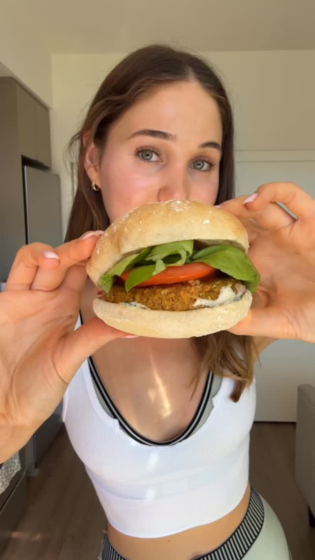 Instagram post by @isabellajoliefit for Actual Veggies. Caption reads: Name a better lunch than a veggie burger… I’ll....
