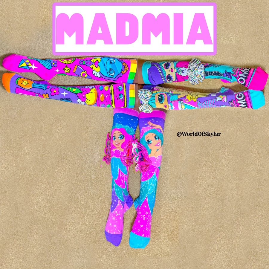 Instagram post by @worldofskylar for MADMIA. Caption reads: 💖🧦SKYTEMBER - Madmia🧦💖 [SWIPE for pics]AD | 8....