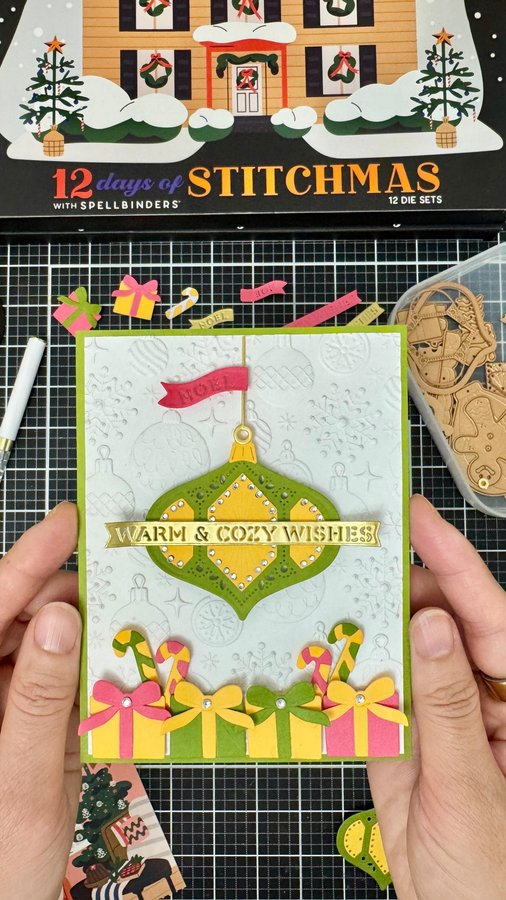 Instagram post by @mayholicdesign for Spellbinders Paper Arts. Caption reads: I didn’t grow up with Christmas trees or advent....