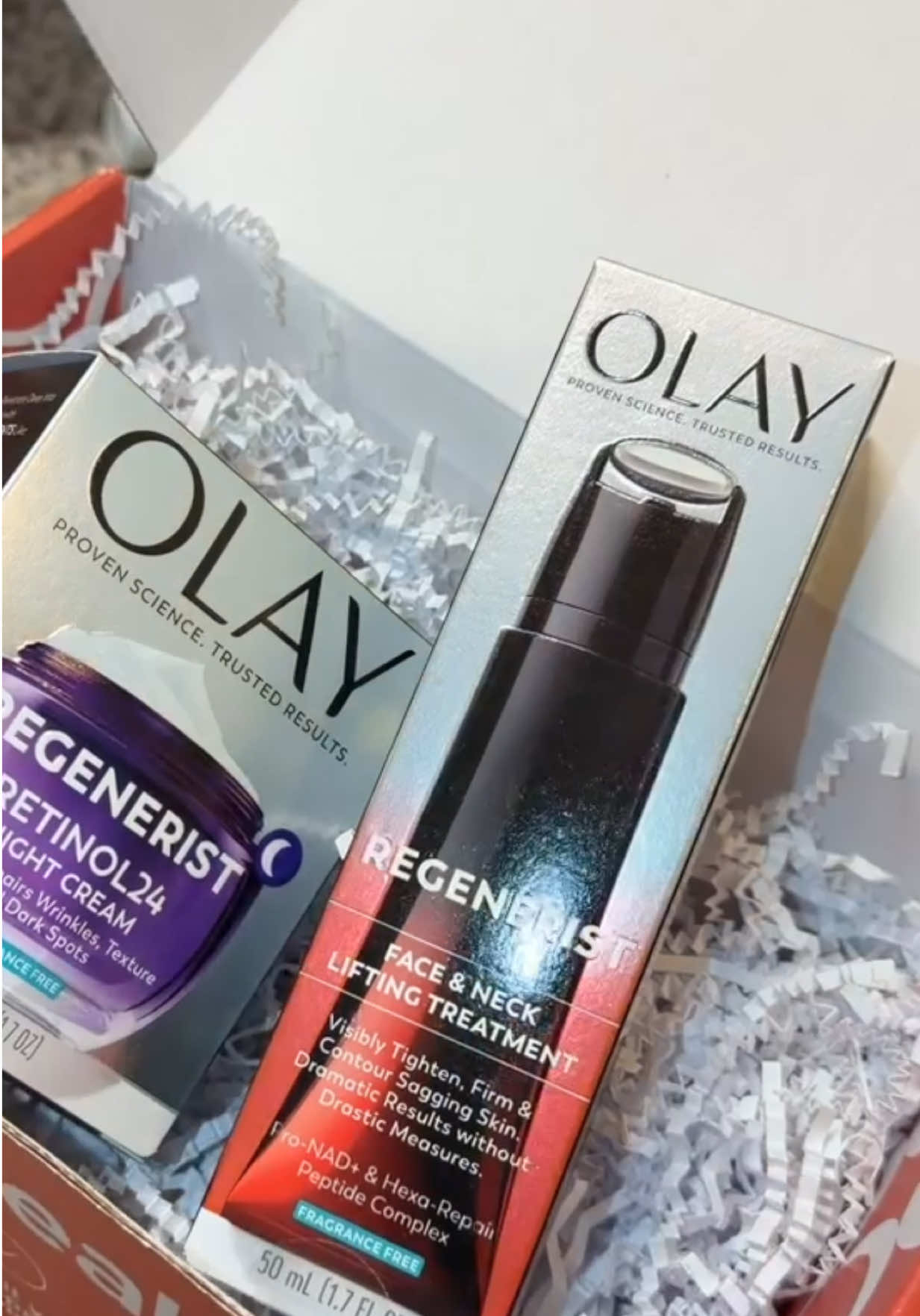 TikTok post by @ellianamarieee_ for Chimeable. Caption reads: [...] #olayugc #unboxing #newskincare @chimeable.