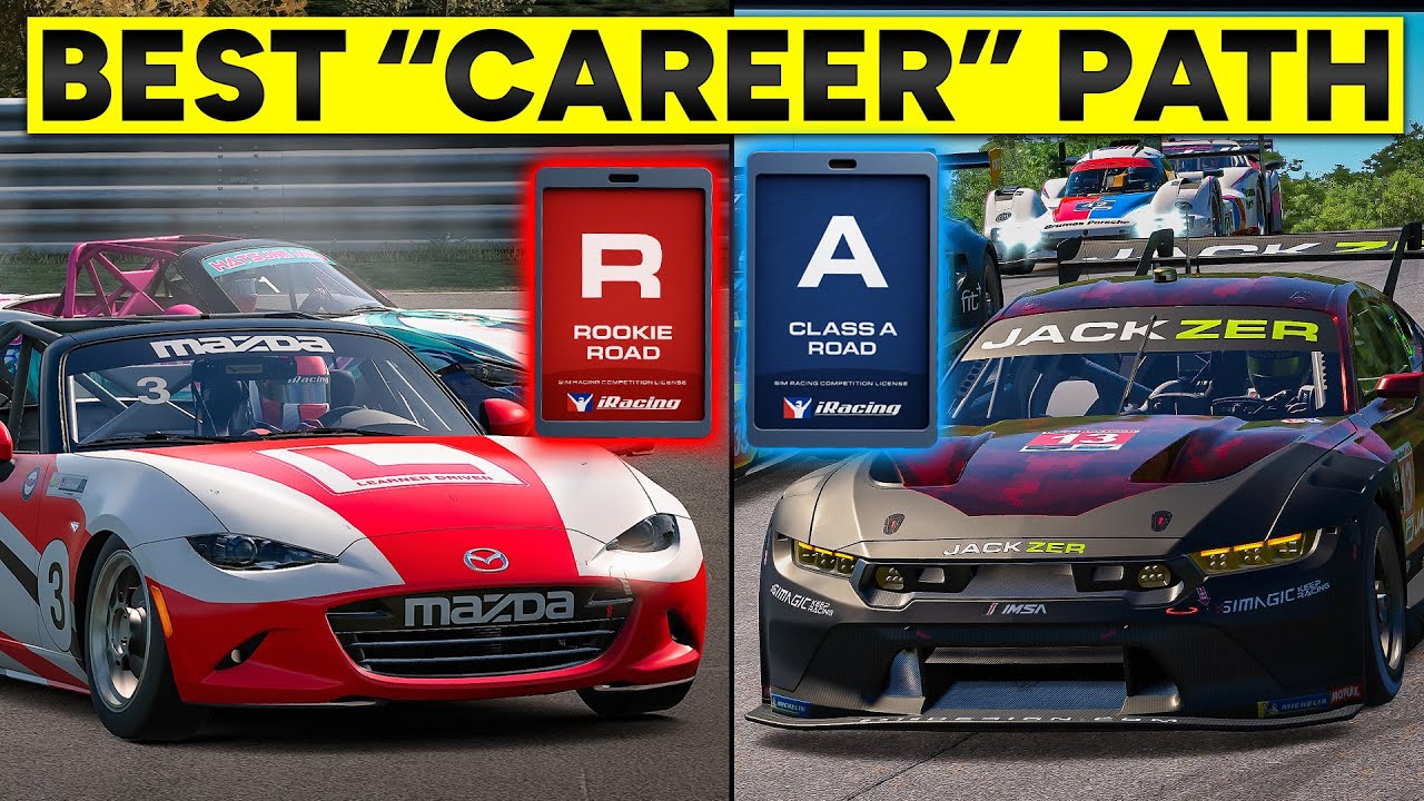 YouTube post by @JACKZERYT for Simagic. Caption reads: From Rookie to A-Class: The Ultimate iRacing....