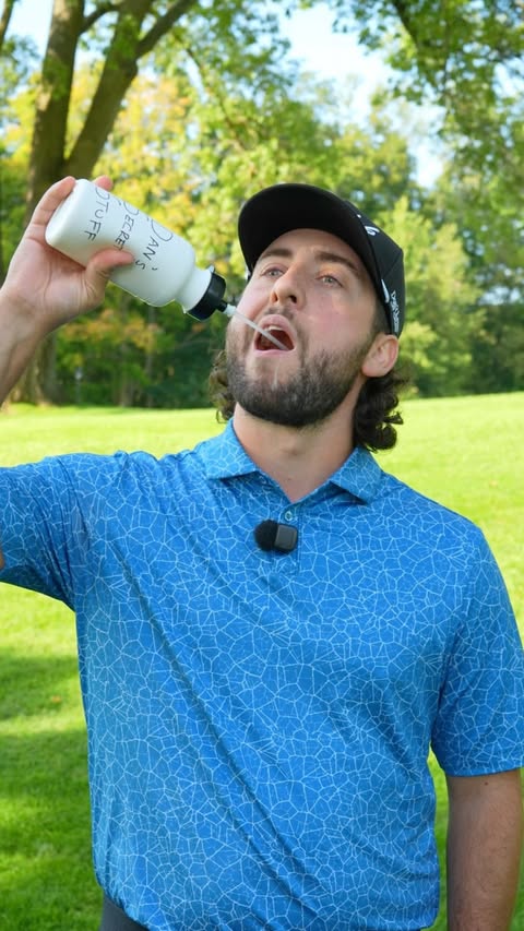 Instagram post by @flatstickgolf for Liquid I.V.. Caption reads: [...] answer to better golf, just hydration....